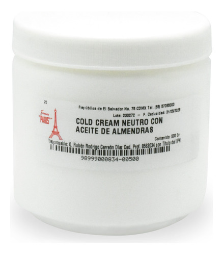 Cold Cream Neutro C/aceite De Almendras 500gr Farmacia Paris