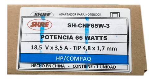 Imagen 5 de 5 de Cargador P/ Notebook Hp /compaq Sh-cnf65-3