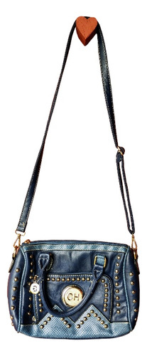 Cartera Cuero Azul Tachas Mujer