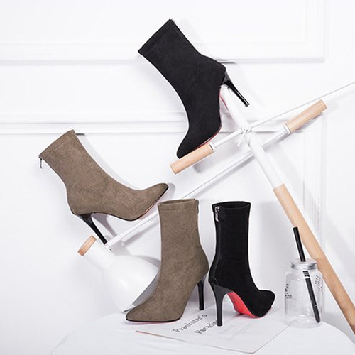 Bota De Tacón Alto Mujer Moda Elegante Cómodo Con Cremallera