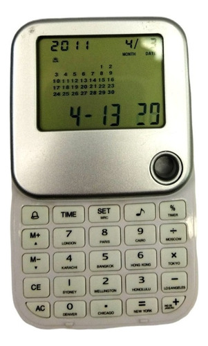 Calculadora 4em1 Relógio Digital Calendario Alarme Portátil Cor Prata Com Branco