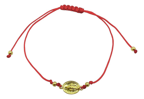 Pulsera Virgen Rayos Cordón Rojo Ajustable Enchapado Oro 18k