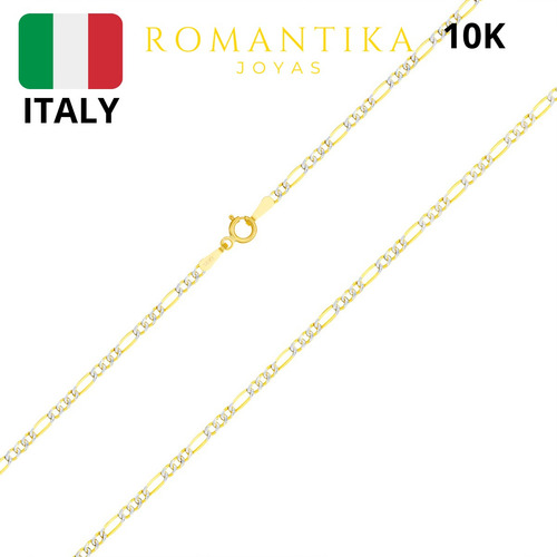 Cadena Figaro 3x1 Diamantada Oro 10k 60cm 2mm Italy Unisex Color Dorado