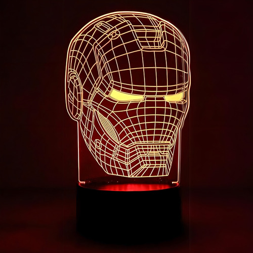 Luminária 16 Cores Led 3d Homem De Ferro Alumia 10cm