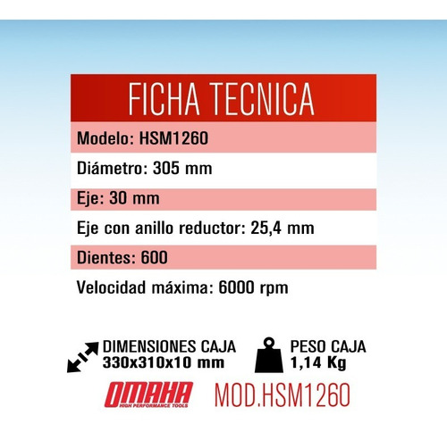 Imagen 2 de 7 de Hoja De Sierra Omaha 305 X 30 Mm 60 Dientes Para Madera