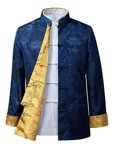 Camisa Chinesa Estilo Vintage Com Gola Reversível Masculina