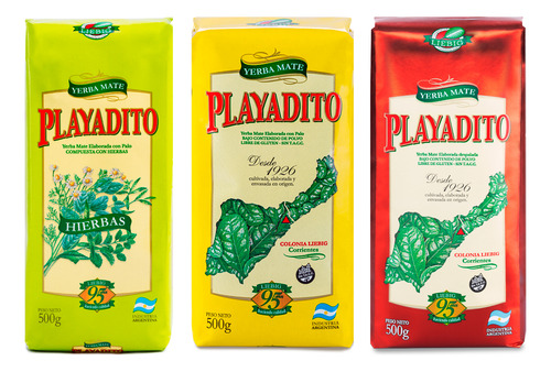 Yerba Mate Playadito Hierbas + Tradicional + Despalada 500gr