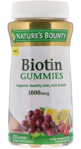 Biotina 1000 Mcg Nature's Bounty Suplemento Con 110 Gomitas Sabor Uva, Naranja Y Cereza