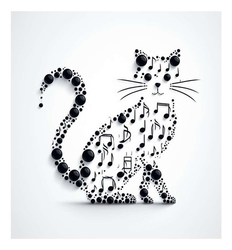 Vinilo 30x30cm Gato Formado Con Musica Diseño Notas