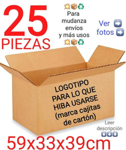Imagen 2 de 6 de 25pz G Cajas De Cartón 59x33x39cm Recicladas, Mudanza Envios