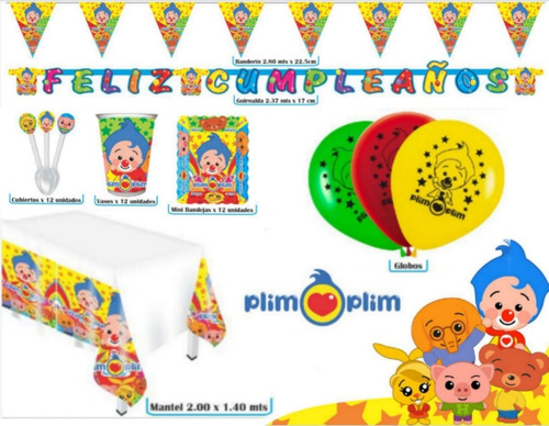 Kit Infantil Decoración Fiesta - Payaso Plim Plim X12 Invita