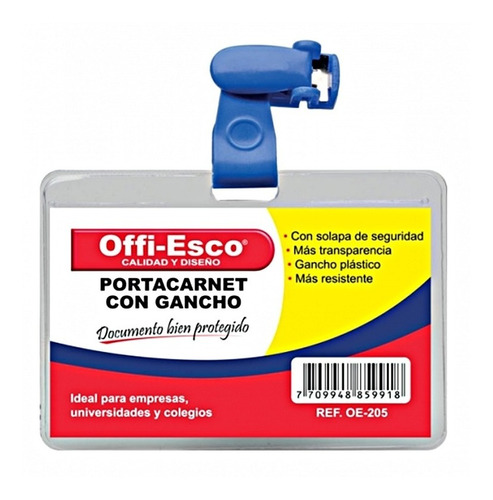 Kit X6 Porta Carnet Pinza Plastica Oe-205 Gancho Personal 