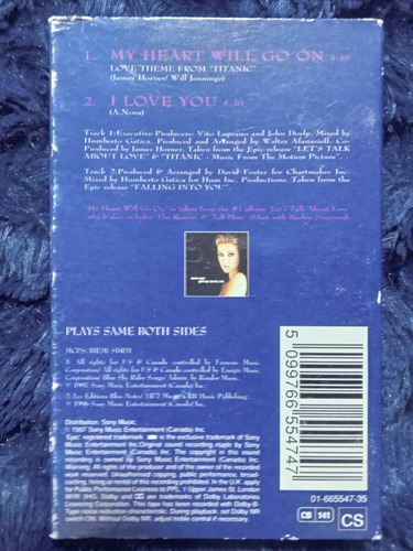 K7 Celine Dion My Heart Will Go On Single De Época Canadense