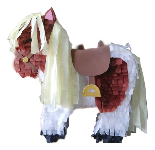 Piñata Caballo Pony Con Montura Pinto Márron Y Blanco