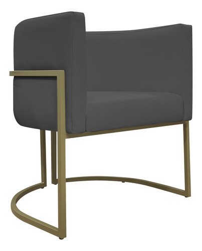 Kit 2 Poltronas Recepção Luna Corino Base Ferro Champagne Cor Cinza Desenho Do Tecido Liso