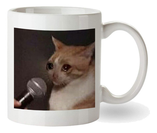 Taza Meme Gato Llorando Micrófono