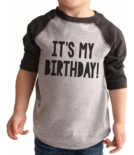 7 Ate 9 Apparel Kids It's My Birthday Camiseta Raglán Gris.