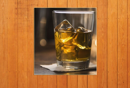Cuadro 60x60cm Vaso Whisky Trago Hielo Bebidas Bar M8