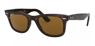 Anteojos de sol polarizados Ray-Ban Wayfarer Original Classic Large con marco de acetato color polished tortoise, lente brown de cristal clásica, varilla polished tortoise de acetato - RB2140