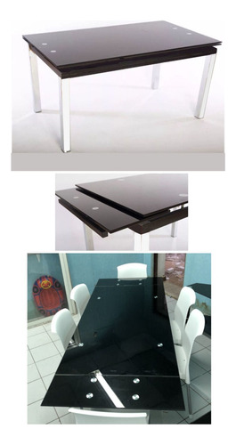 Mesa Comedor Extensible Vidrio Neg 1.50mt/2mts Base Cromada