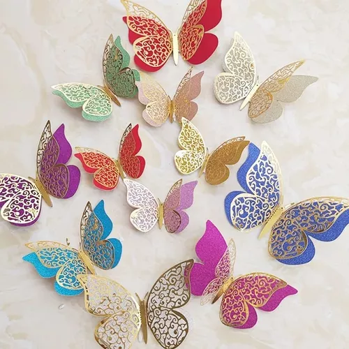 60 borboletas Pequenas dupla camada efeito 3d para decoração de