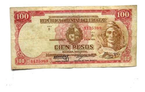 Brou 100 Pesos 1939 Billete Difícil Serie B Vea Las Fotos.-