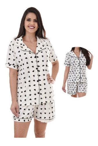 Kit 2 Pijama Baby Doll Americano Pós Cirúrgico Operatório