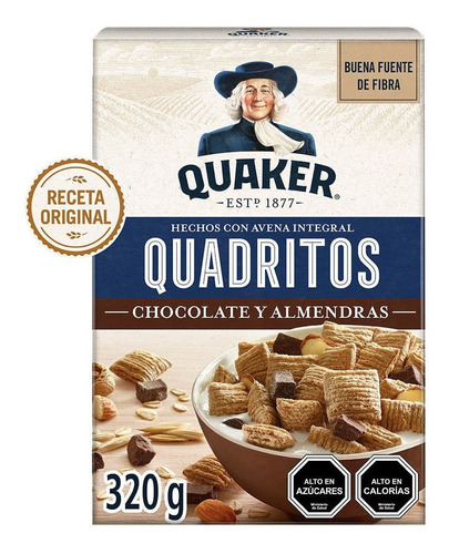 Imagen 1 de 1 de Cereal Quadritos Quaker Chocolate Y Almendras 320 G