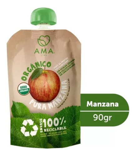 Puré De Frutas Orgánico Ama Manzana Squeeze 90 G