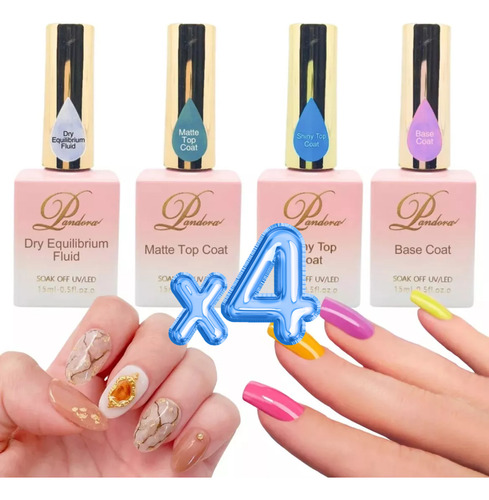 4pzs Kit Gel Base Coat Matte Top Coat Polygel Uñas Uv 15ml