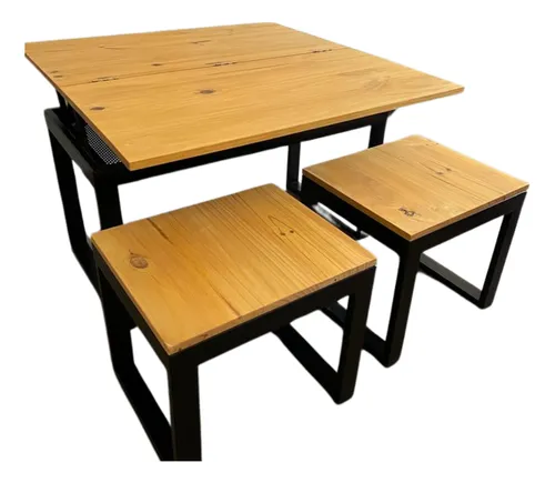 comprar Mesa Ratona Elevable Extensible + 2 Banquitos Hierro Madera