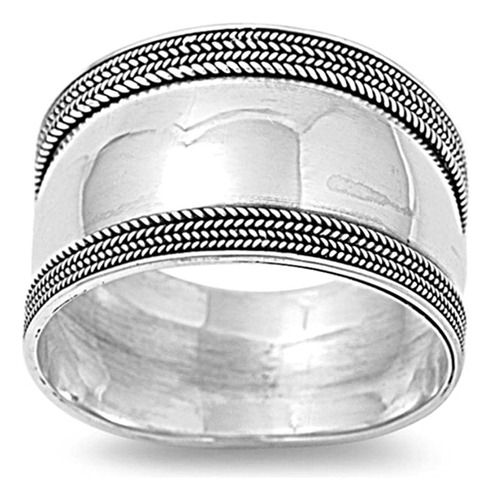 Anillo Bali Sterling Silver Mujeres Ancha 925 Cuerda Tamaño 