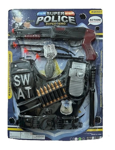 Juguete Disfraz Policia Bombero Pistola Pechera Casco 