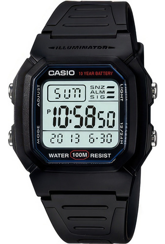 Relógio Casio W-800 H-1av Wr-100 M Alarme Hora Dual S. Prata