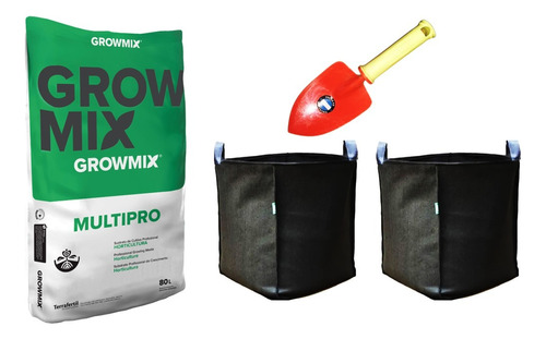 Kit 2 Macetas Geotex Happy Roots 40 Growmix Multipro 80 Pala