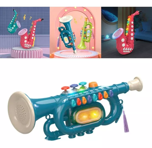  QUUREN Juguetes de trompeta, trompeta de juguete para niños,  juguetes musicales de simulación, trompeta, instrumentos musicales, juguetes  educativos portátiles, duraderos, tempranos, cuerno de trompeta con luz  para niños y niñas como