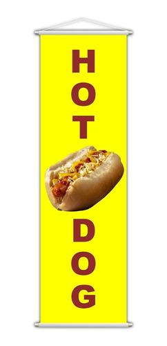 Banner Hot Dog Cachorro Quente Lanche Amarelo 100x30cm