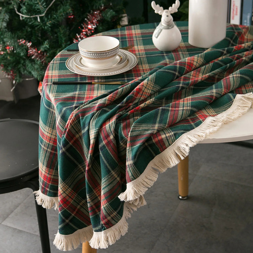 Mantel Navideño Redondo Con Rojo Y Verde