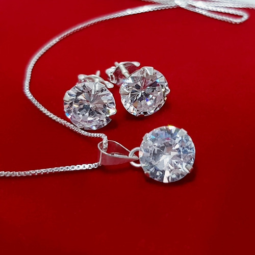 Colar Ponto De Luz E Brincos Feminino Prata Maciça 925