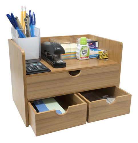 Sorbus 3tier Bamboo Shelf Organizer Para Escritorio Con Cajo