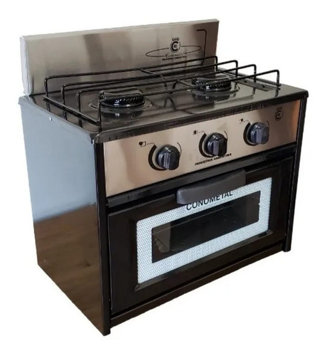 Imagen 2 de 5 de Anafe De Cocina Con Horno 2 Hornallas Negro Y Acero 202002e