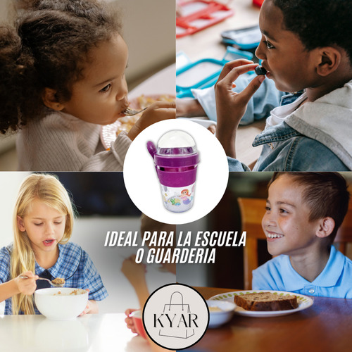 Vaso Yogurt Con Porta Cereal Con Cuchara Para Merienda Niños Rosa