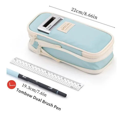 Bolsa de papelería para niñas adolescentes, estuche liso de color azul claro