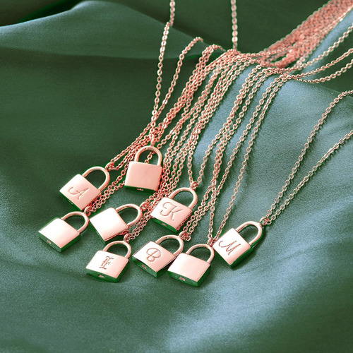 Collar De Bloqueo De Candado Chapado En Oro Rosa