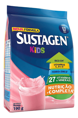 Fórmula infantil em pó Mead Jonsons Sustagen Kids sabor morango en sacola de 1 de 190g a partir dos 2 anos