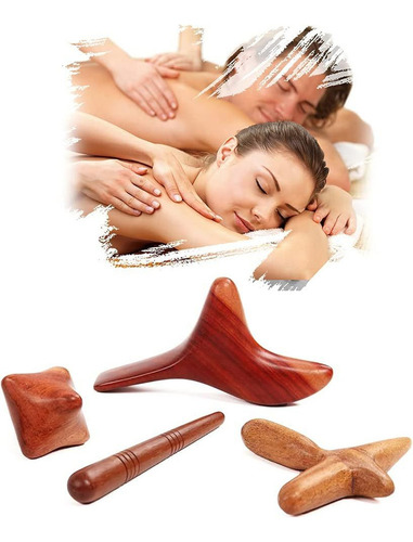 1 Utensilio Masaje Madera 4 Piezas Gua Sha Traditio