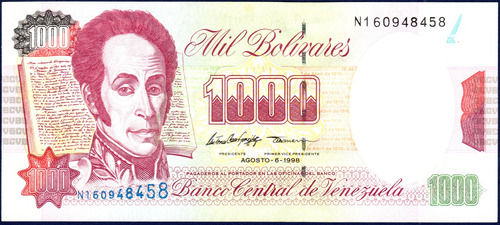 Billete De 1000 Bolívares N9 Agosto 6 1998 Simón Bolívar