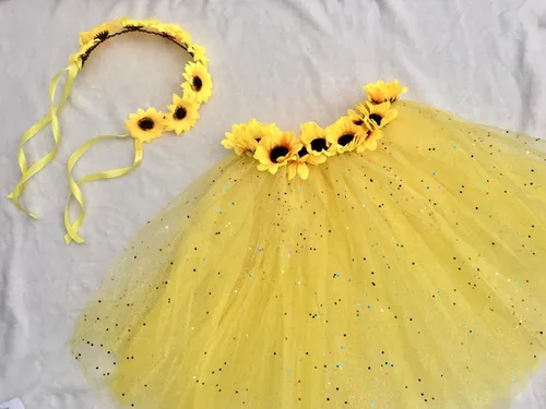 Kit Fantasia Girassol Carnaval Tiara Saia De Tule Frete gr tis