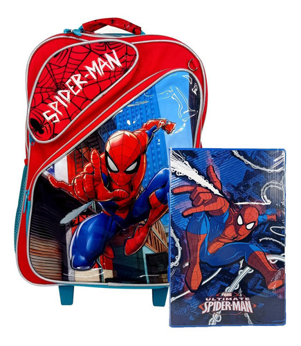 Mochila De Rodinha + Maleta Com Lápis - Homem Aranha