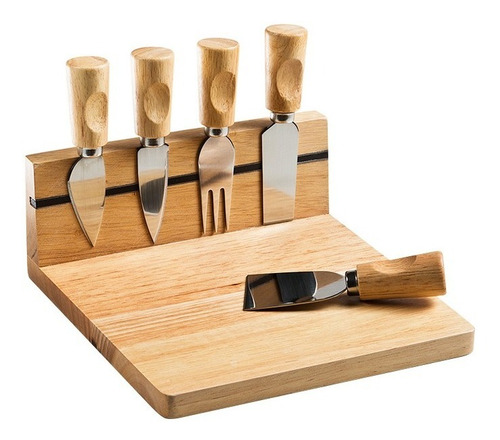 Imagem 1 de 4 de Conjunto Para Cortar Queijo 5 Peças + Tabua Goumet Welf
